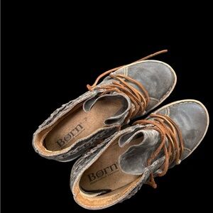 Born Temptation 2 Black Leather Ankle Boots w/ Braided Detail grayish black